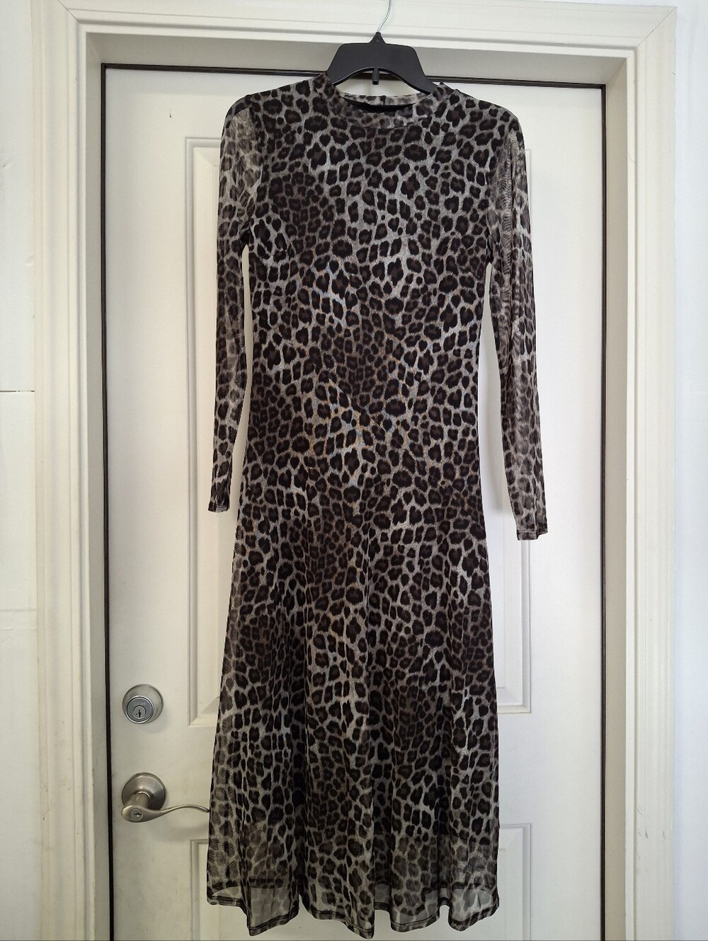 Kate And Lyli Dress Leopard Print Long Sleeve Long Dress - Brown/Black Size 4